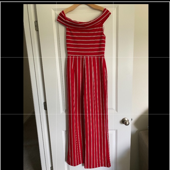 WAYF Where Are You From Red Combo Striped Long Jumper Jumpsuit Size S NWOT - Picture 5 of 7